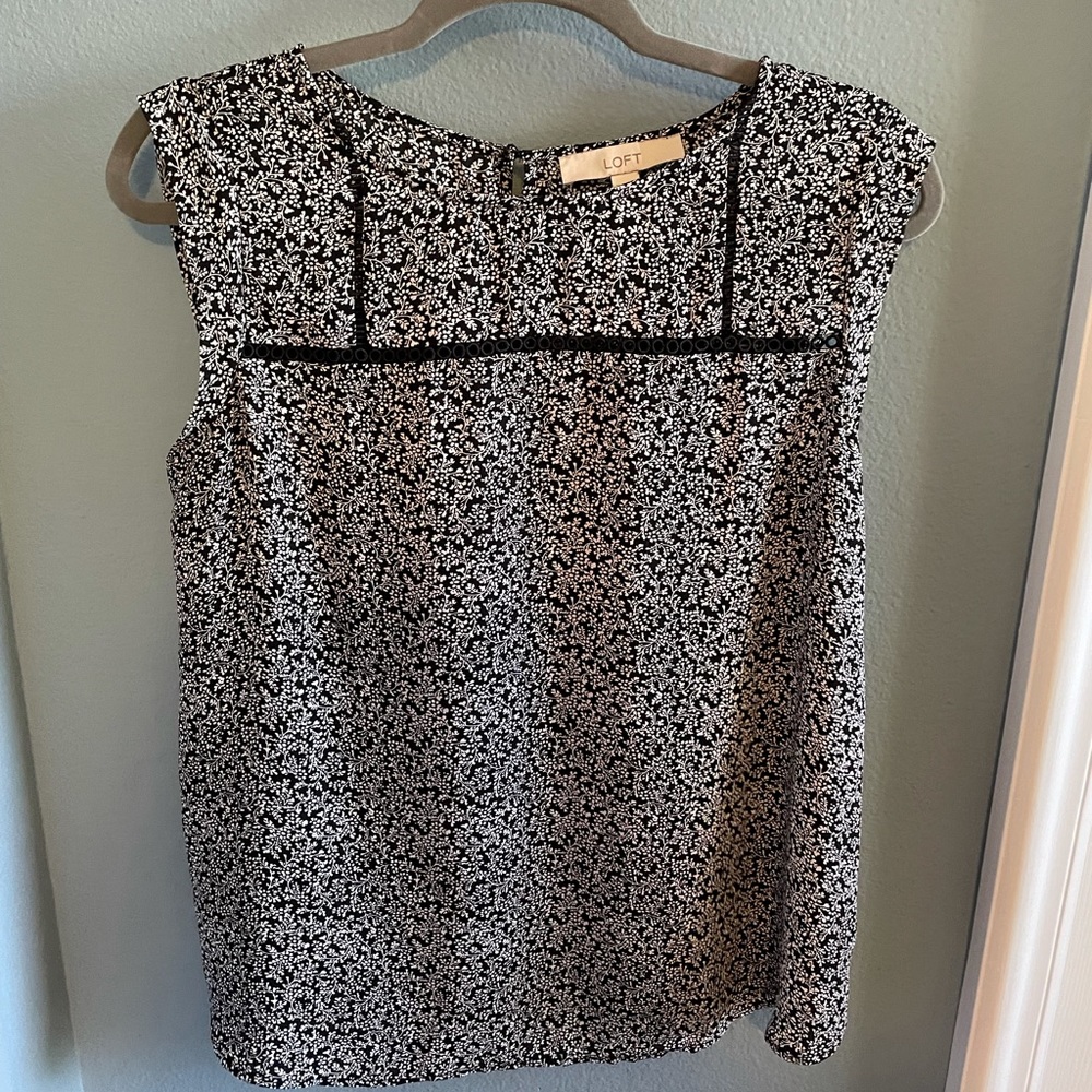 Chiffon blouse, white and black pattern, brand LOFT, size medium